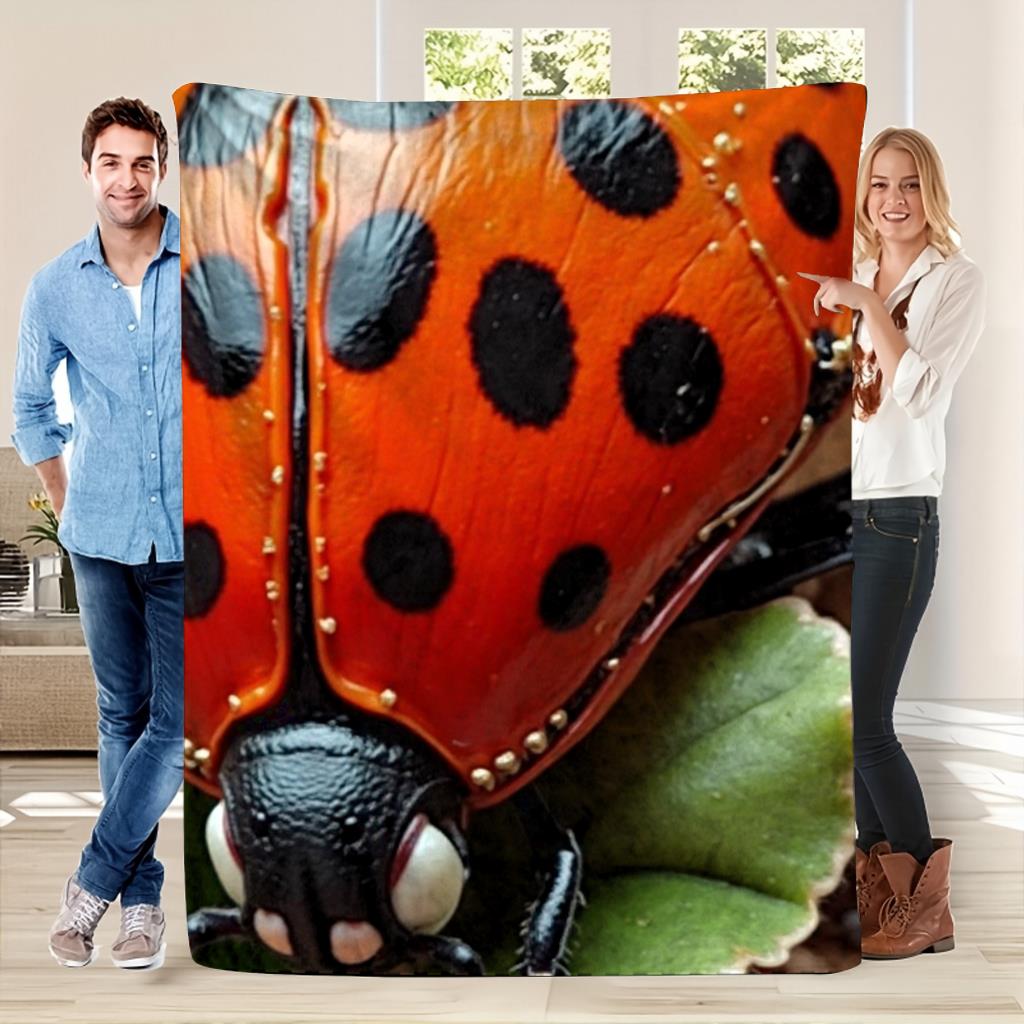 Süße Marienkäfer Blumen Flanell bedruckte Decke geeignet für alle Jahreszeiten geeignet für Wohnzimmer Büro Sofa und Reisen 180x250CM