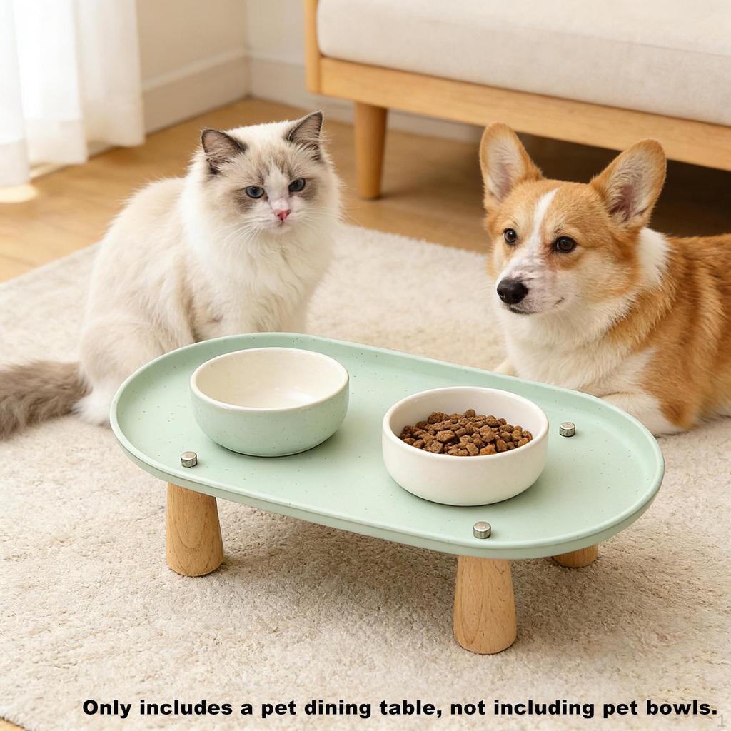 Cat Bowl Holder, Elevated Feeding Stand, Food with Wooden Legs, Easy to Clean, Non-slip, for