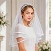 Triple-Row Pearl Headband & Double-Layer Veil Bridal Headdress