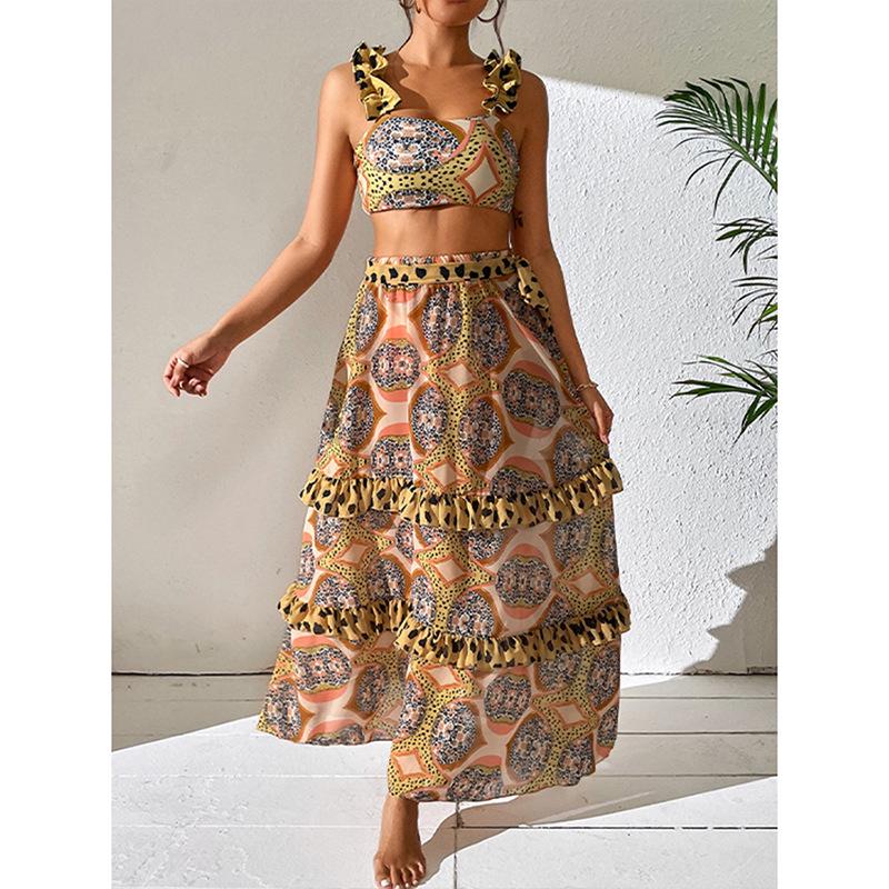 

Европейский и американский купальник-бикини из трех частей с оборками для женщин XL