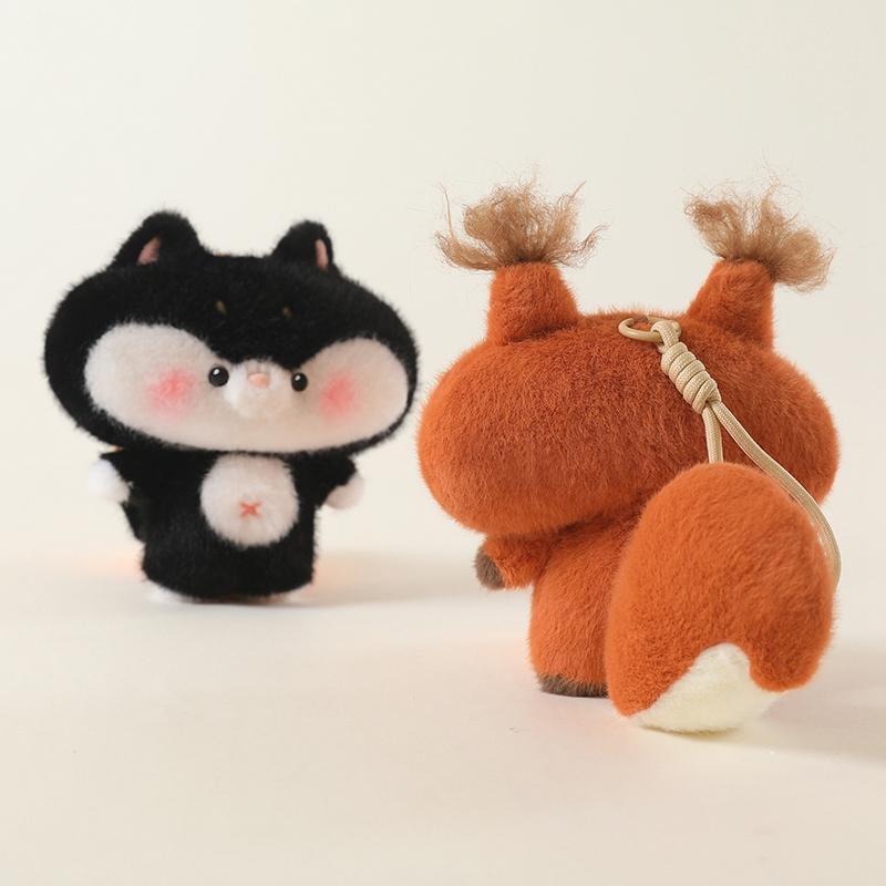 13Cm Kawaii Animals Plush Pendant Stuffed Squirrel Red Panda Raccoon Cute Key Ring With Loop Decor For Bag Gift