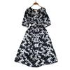 High-end Printed Puffed-sleeve Dress for Women's Wear In Summer Featuring A Slimming and Figure-hugging Design