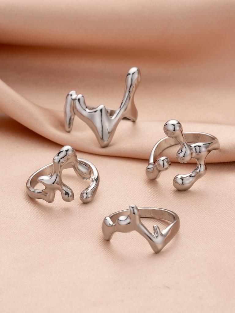 4PCS Hip Hop Fashion Geometric Water Drop Shape Women's Ring Set Music Festival Ball Zircon