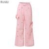 ZANZEA Women Casual Elastic Waist Loose Print Long Pants
