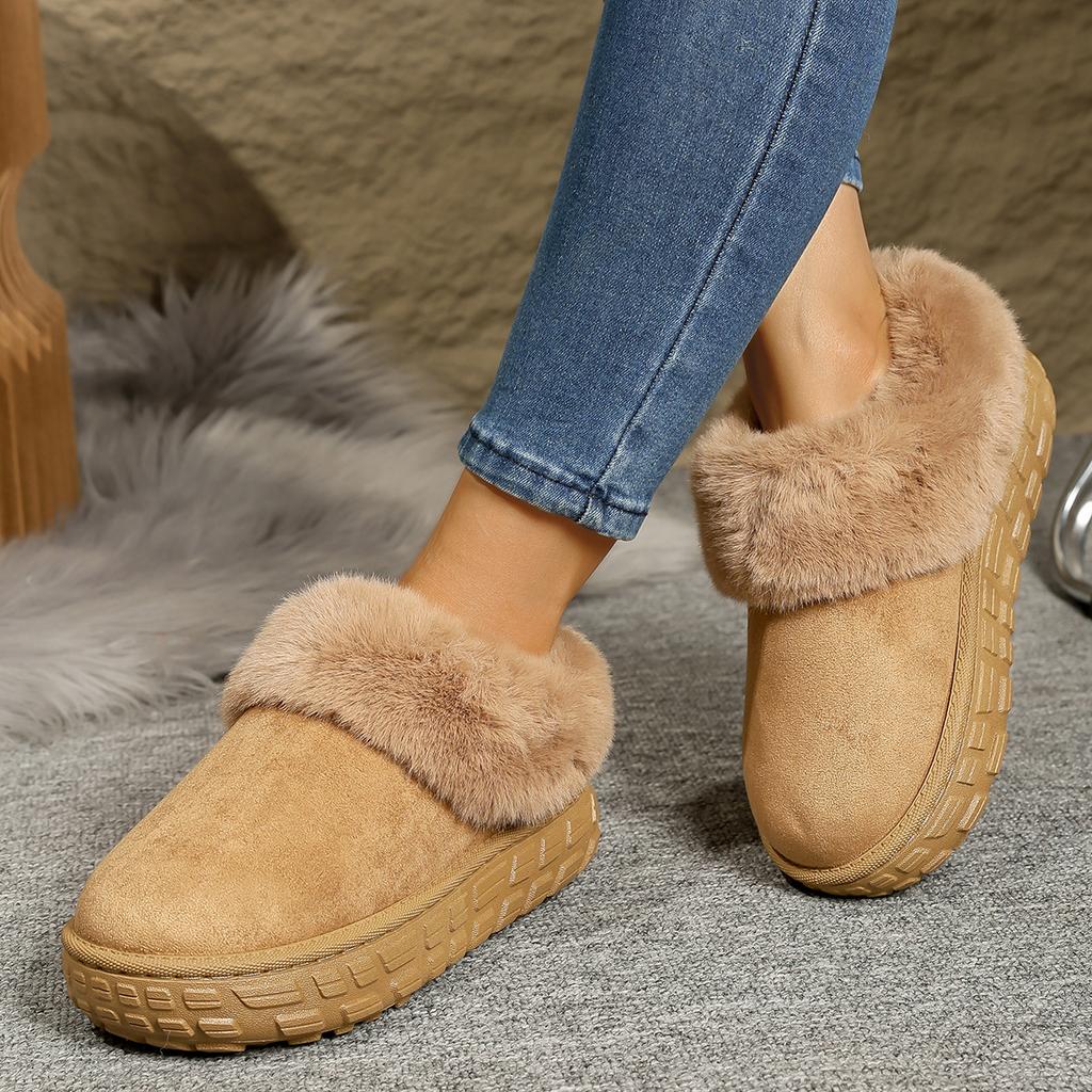 Winter Neue Dicksohlige Damen Schneestiefel Dicke und Warme Baumwollschuhe mit Samt Große Größe Plüsch Abriebfeste Hausschuhe Schuhe