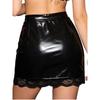 Γυναικεία Γυαλιστερό Δέρμα PU Bodycon Μίνι Φούστα Σχισμένη Άκρη Wet Look Επένδυση Δαντέλα με Φλοράλ Σχέδιο Ψηλόμεση Φούστα σε Επίπεδα