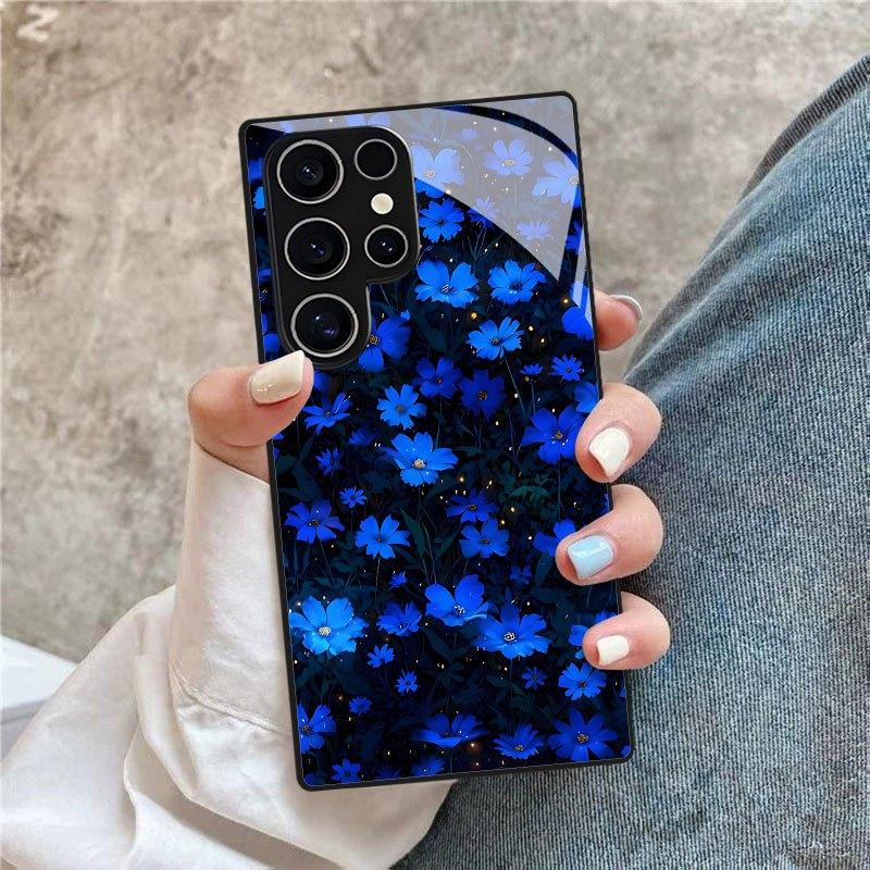 

Printed pattern Blue flowers Durable PhoneCase Glass PhoneCase for Samsung Galaxy S26 S25 S24 S23 S22 S21 FE Ultra Plus Business For Galaxy S26