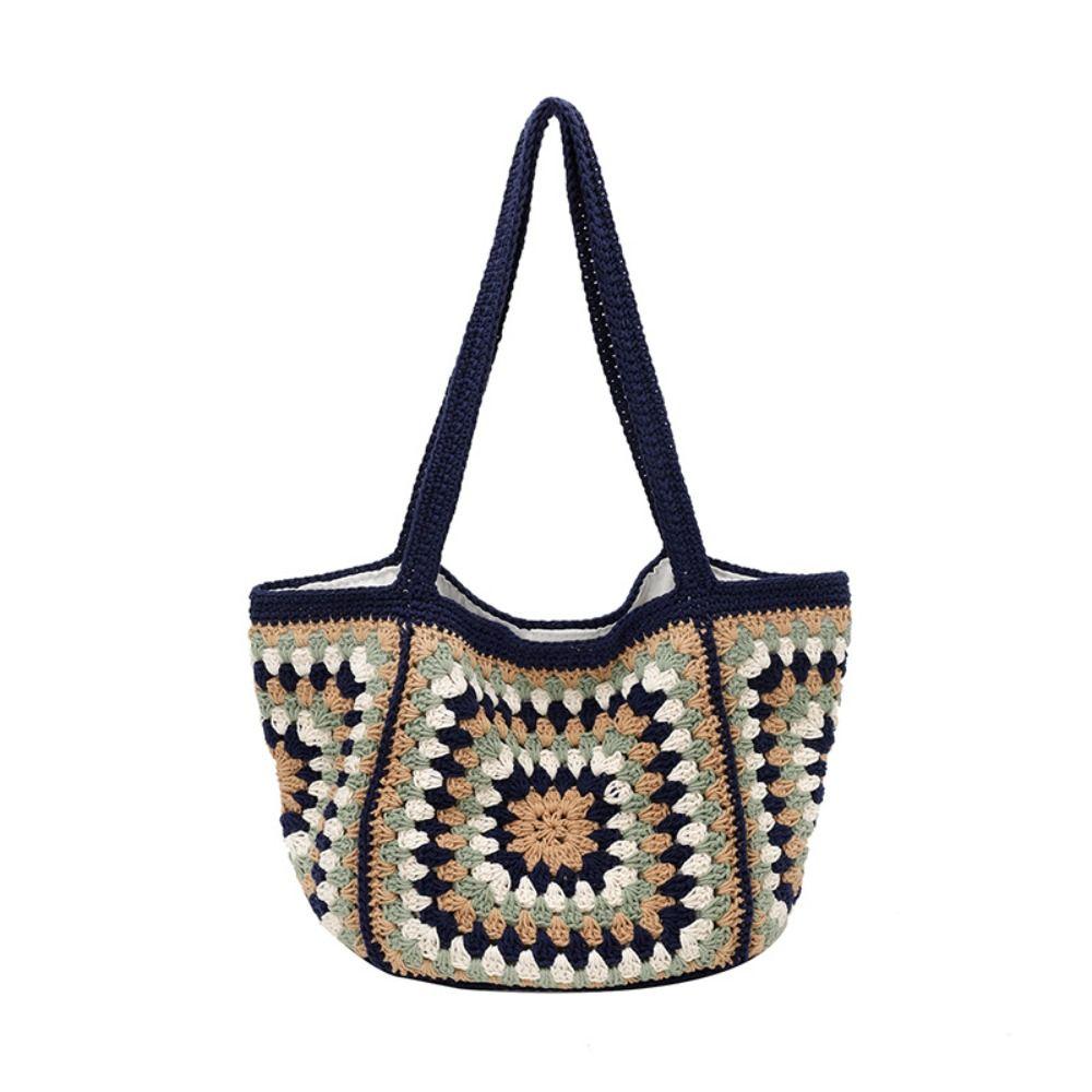 Braided Hollow Out Knitted Weave Bag Ethnic Style Beach Bag Sweet Crochet Tote Bag  Beach