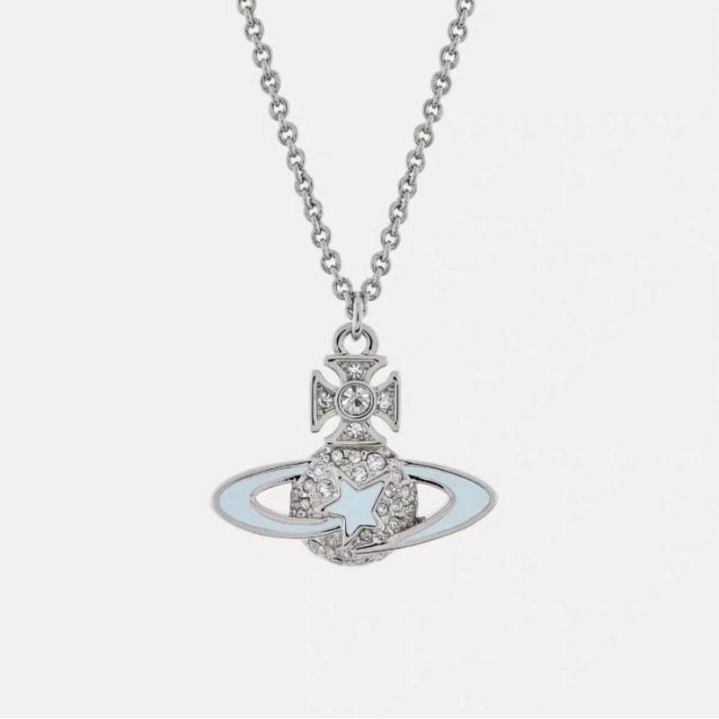 High-end Empress Weiwei Ann European And American Minimalist Hip-hop Niche Drip Glue Pentacle Inlaid Diamond Saturn Pendant Necklace