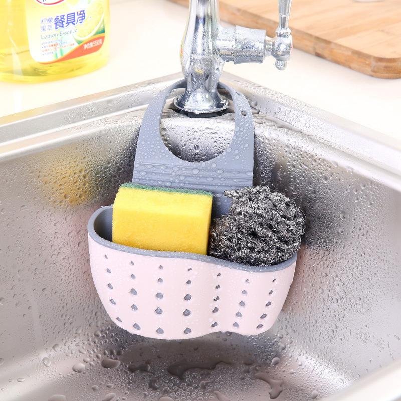 1Pc Sky Blue Creative Sink Storage And Drainage Rack Hanging Bag Kitchen Faucet Adjustable Storage And Hanging Basket