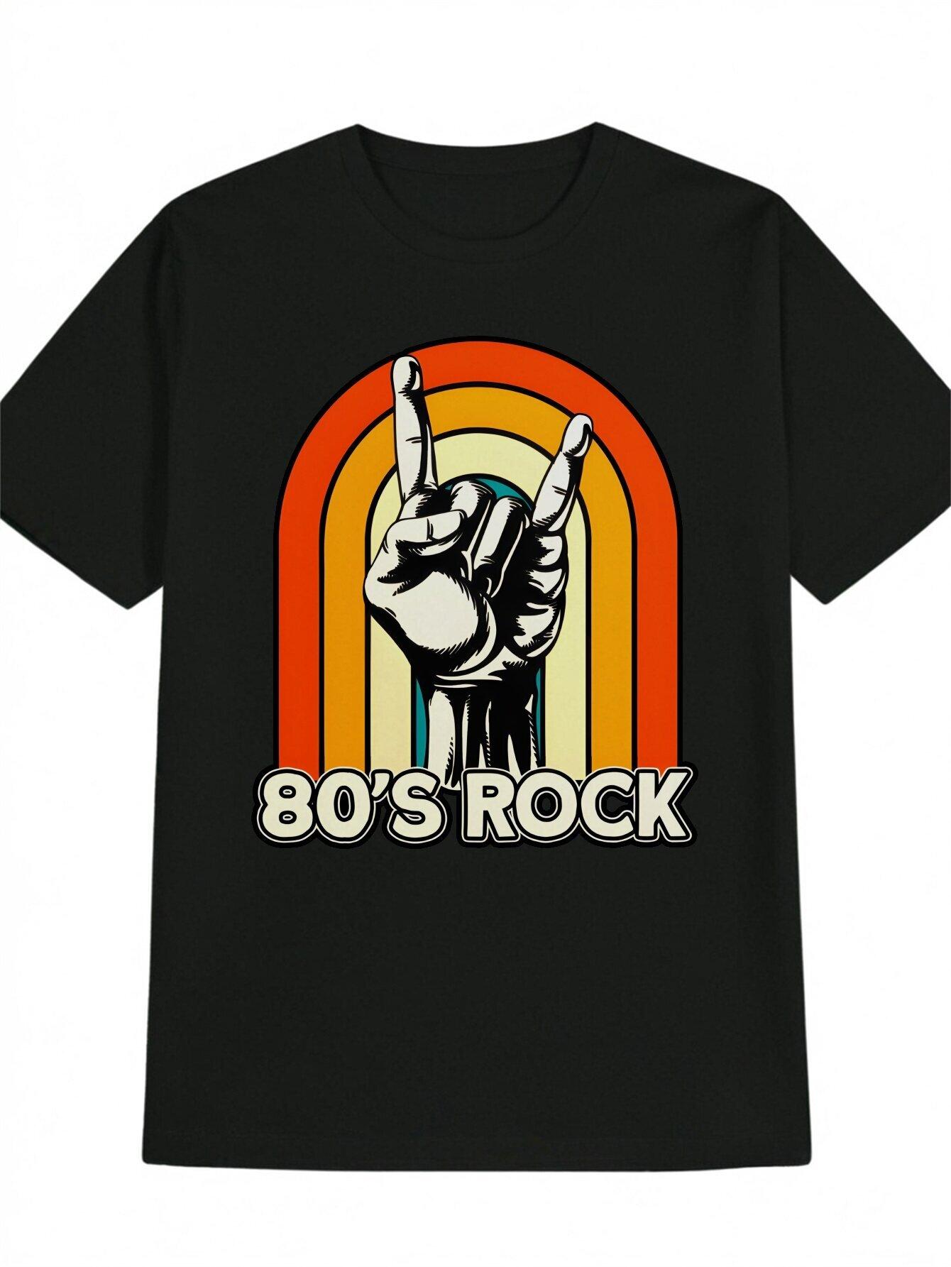 Casual Crew Neck T-shirt with 80 S Rock Graphic Print S