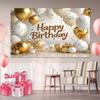 2D White Gold Balloon Happy Birthday Backdrop for Adult Birthday Party