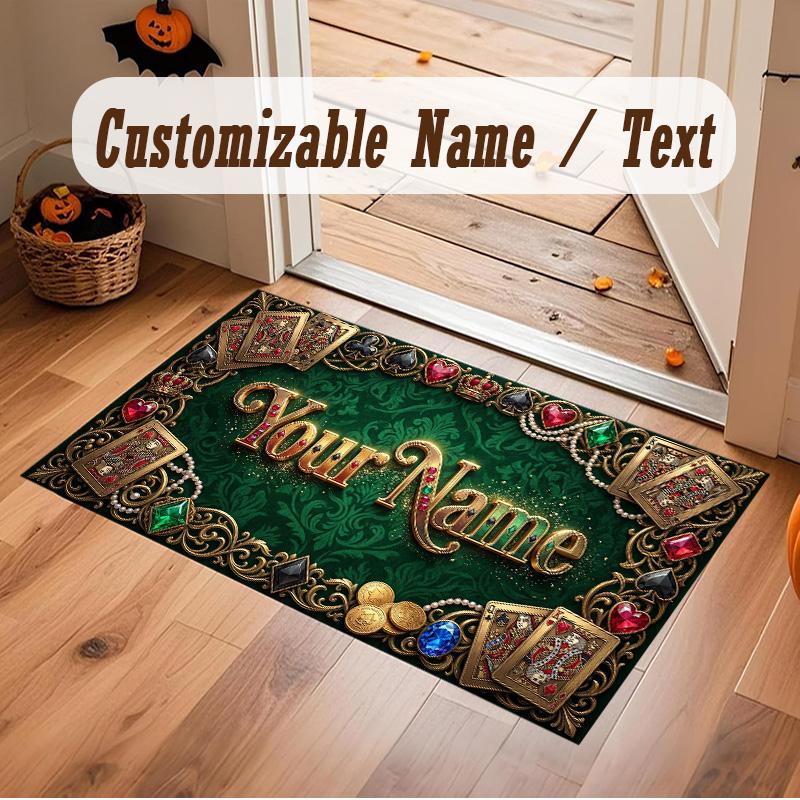 Cards Casino Theme Soft Crystal Velvet Rug Custom Name & Text Print Non Slip Floor Rug for Bedroom Living Room