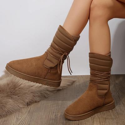 Large Size Mid-calf Snow Boots Female 2026 Winter New Warm Ladies Cotton Platform Boots Lace-up Fur Water Proof Shoes for Women