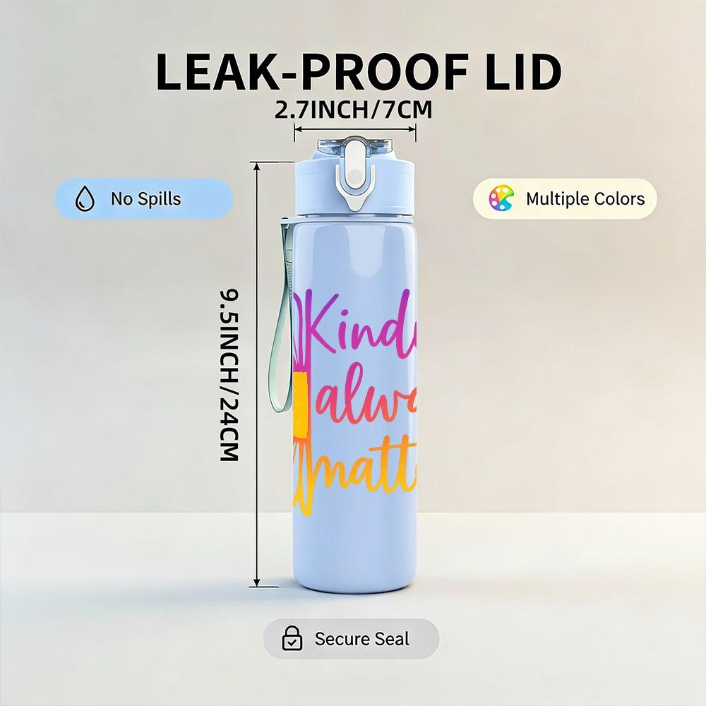 1PC Kindness Always Matters Daisy 750ml Color Plastic Sports Water Bottle Leakproof Flip Straw Lid Suitable for Sports Office Home Use