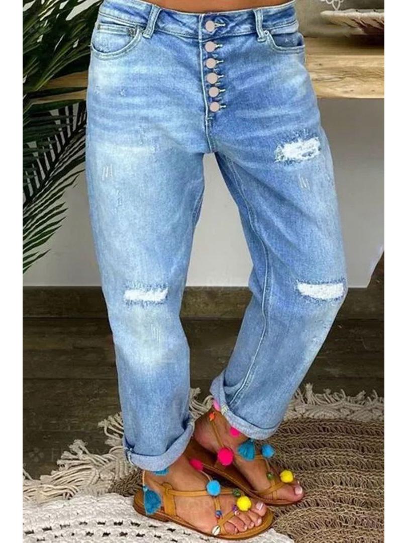 2025 Blue Ripped Women s Loose Straight Jeans - European & American Style Small