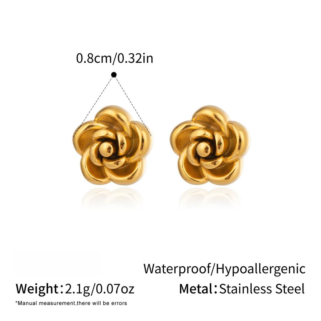 Yori Trendige Edelstahl-Rose-Blumen-Tagesohrringe 18K Vergoldet Anlaufbeständig Neuheiten Schmuckzubehör