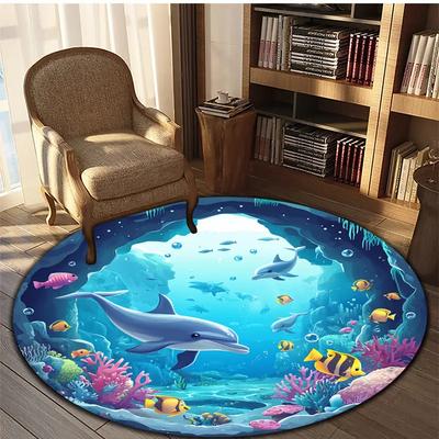 Underwater Cartoon Shark Round Carpet Soft Anti Slip and Wear-resistant Used As A Round Mat for Living Rooms Very Beautiful