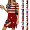Women's Casual V-neck Short Sleeve Split Hem Independence Day Printed Dress