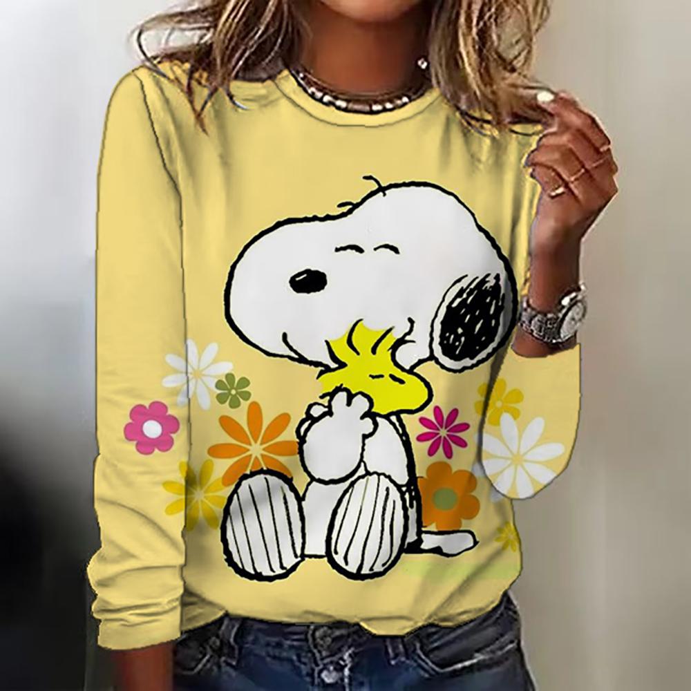 Snoopy Anime Collaboration 2025 Autumn New Women's Long-Sleeve T-Shirt Loose Round-Neck Top