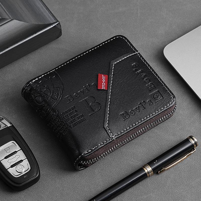 

Мужской ретро-модный кошелек на молнии - Европейский/Американский стиль, Большая вместимость, Короткий 11.5 x 2 x 9.5 cm чёрный