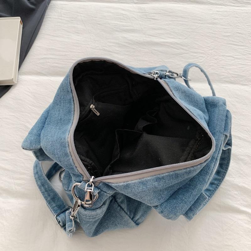 Bolso de Mezclilla Bordado Estampado Bolso Grande de Hombro Cruzado