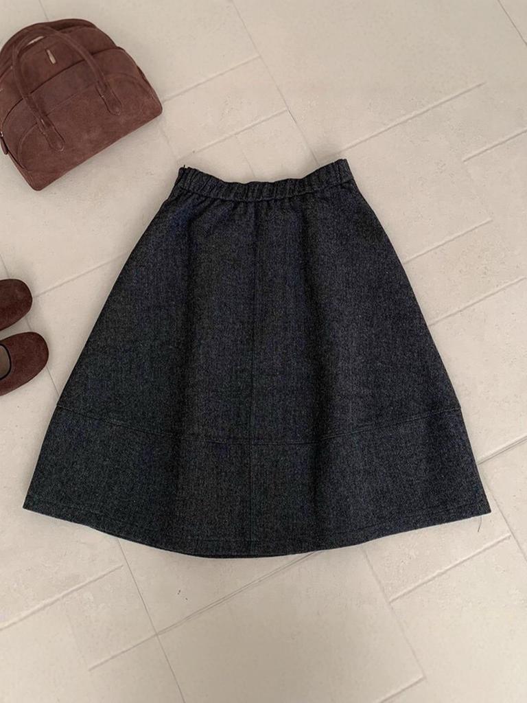 Retro Wool A-line Women's Pleated Slimming Mid-length Skirt - 2025 Korean Minimalist Autumn/Winter Collection