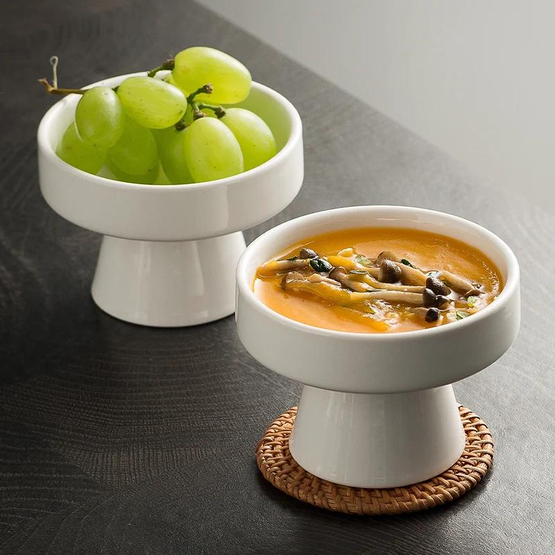 Ceramic Fruit Snack Plate Restaurant High Footed Bowl Restaurant Salad Dessert Bowl Desktop Pastry Nut Plate Cool Dishes Bowl