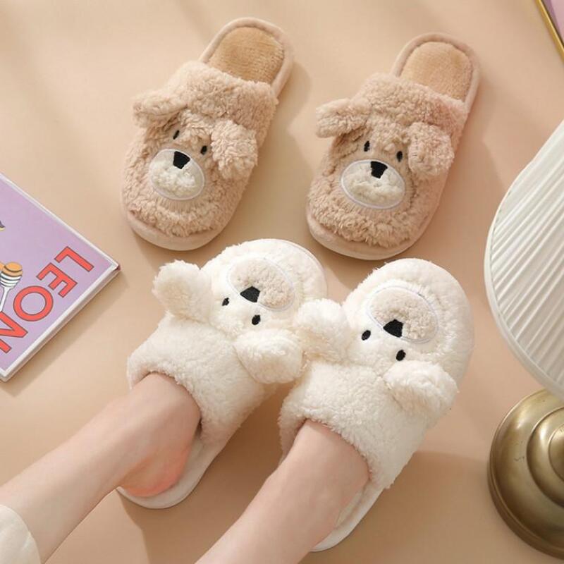 Меховые тапочки с мишкой зимние офисные меховые тапочки Poggli White 38-39