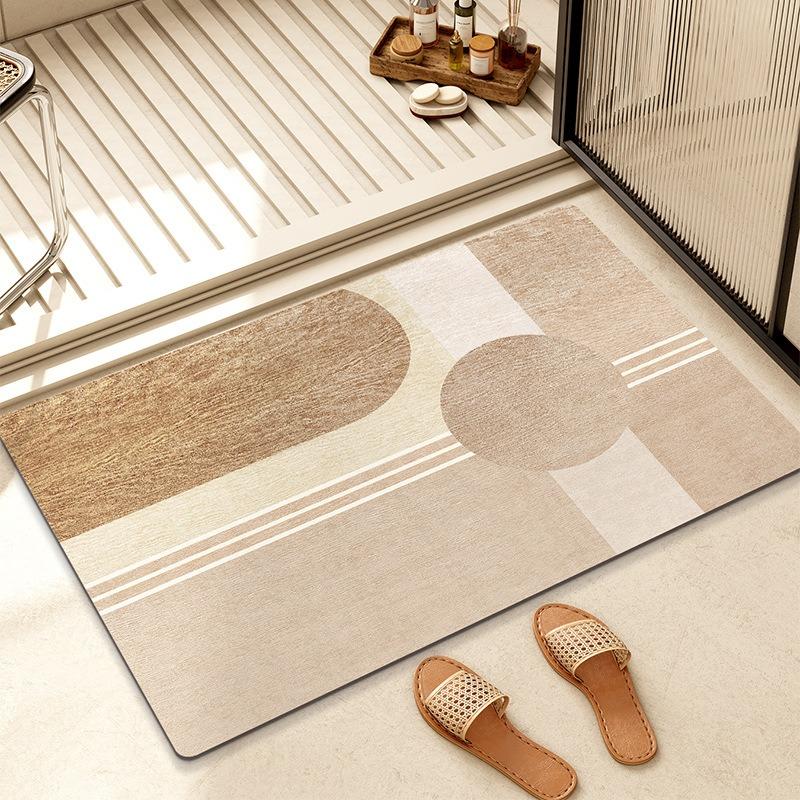 Diatom Mud Bathroom Mat Minimalist Abstract Geometric Pattern Quick Dry Absorbent Non Slip Toilet Door Mat for Home Decor
