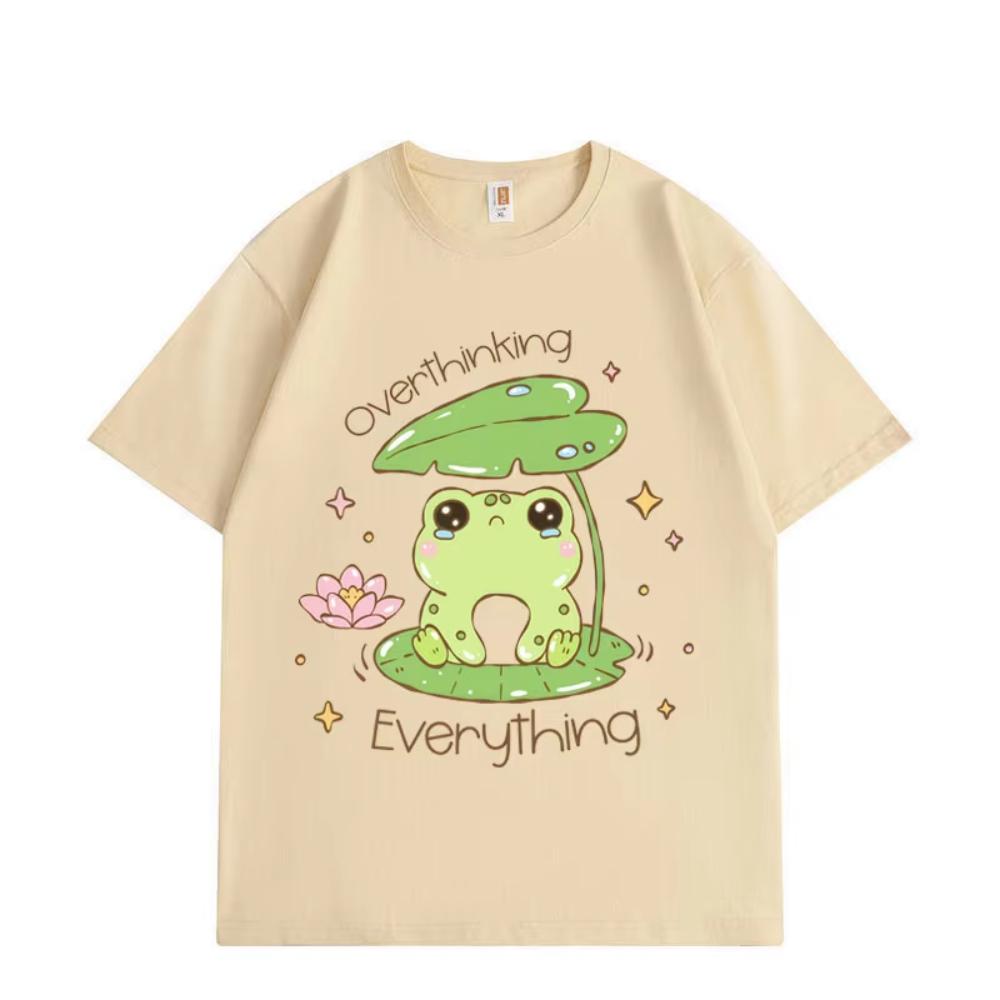Overthinking Everything Frog Funny Meme T-shirts Fashion Kawaii Short Sleeve T-shirt Men Women Clothing Oversized T Shirt