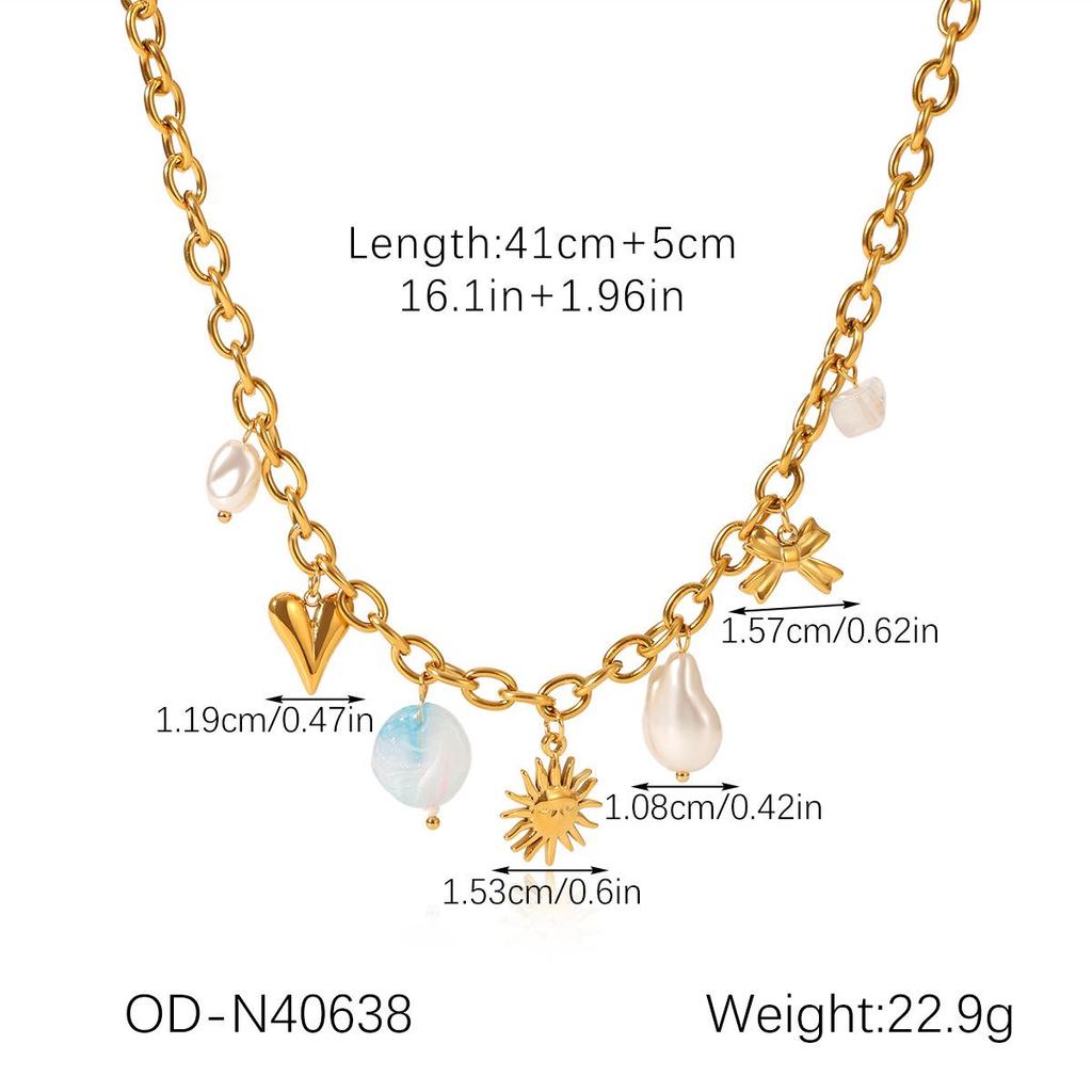 Stainless Steel Ocean Style Necklace with Seashell & Starfish Pendant for Women