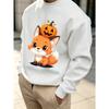 Men's Graphic Print Crew Neck Sweatshirt With Adorable Fox And Pumpkin Christmas Halloween, Loose Fit Streetwear.
