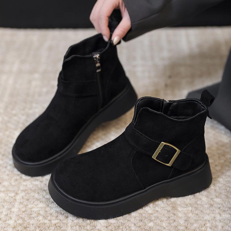 Retro mattskinn Martin-kängor för kvinnor, höst och vinter 2025 nya sammetsvarma mångsidiga tjocksulade snö-kortkängor för kvinnor
