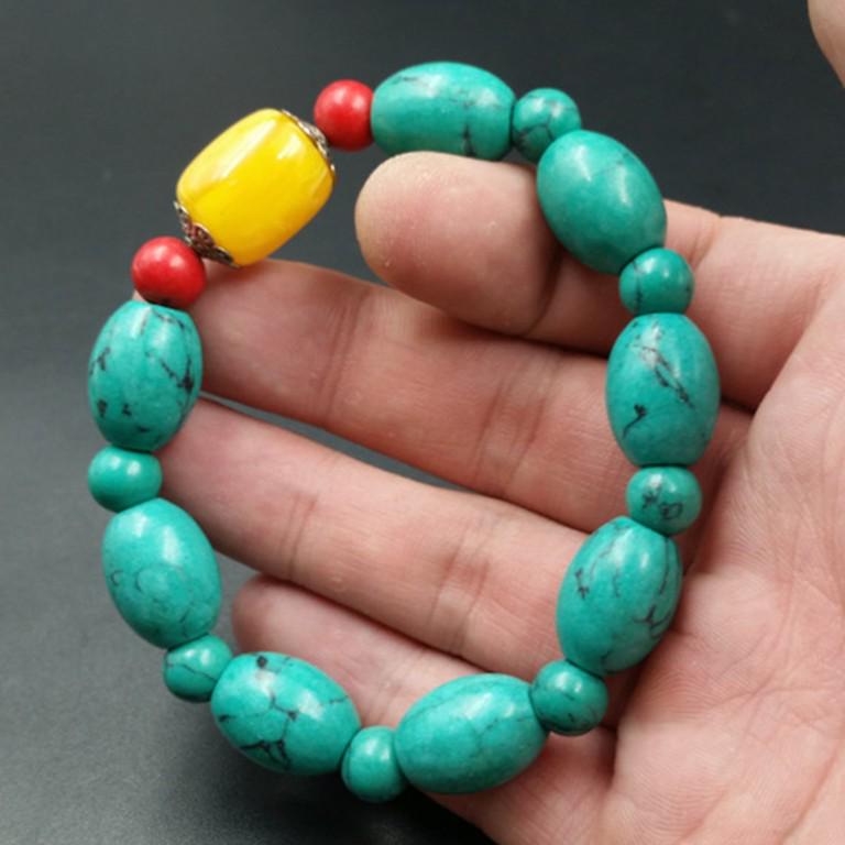 Versatile Imitation Turquoise and Amber Beaded Jade Bracelet Size 1125