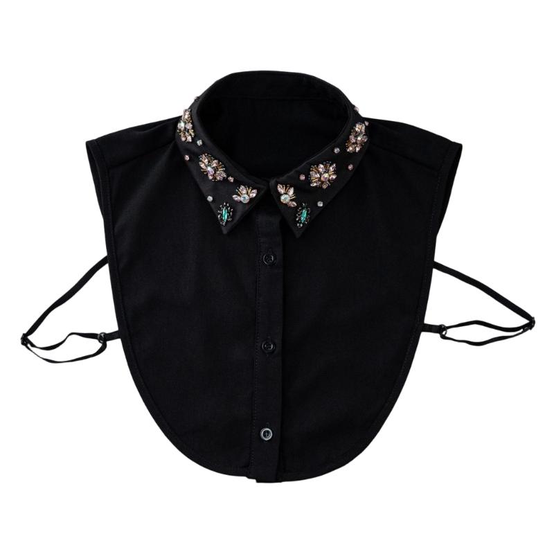 Soft Polyester Detachable Collar With Rhinestones Decors Half Shirt Blouse Top Suitable For Various Occasion Easy Care