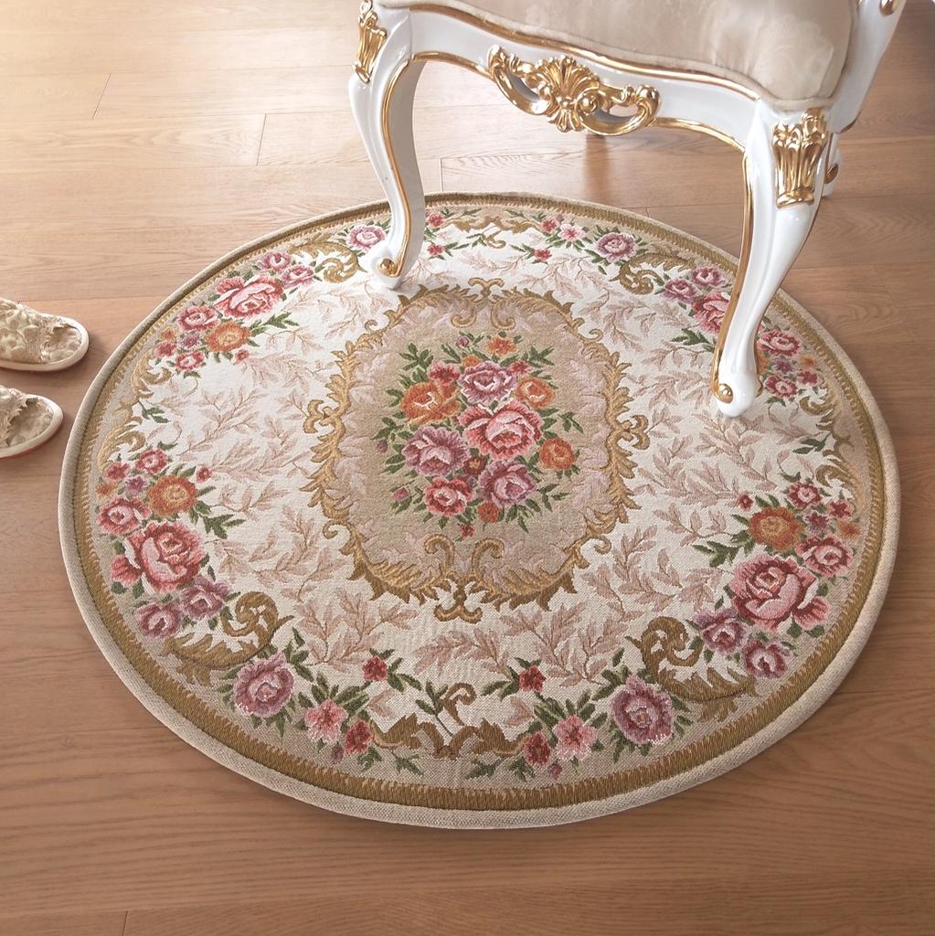 European Retro Rugs for Bedroom Flower Pattern Living Room Decoration Round Carpet Anti-slip Bedside Soft Floor Mat Washable Rug