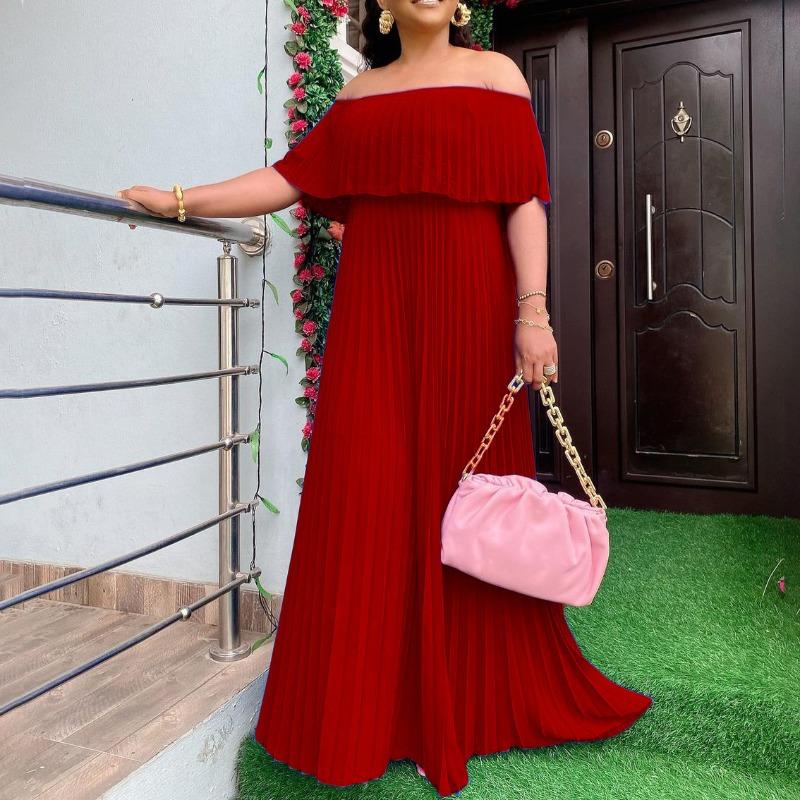 Summer new women's clothing sexy off-the-shoulder chest pleated party dress