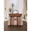 Leather Bag 2022 New Retro Fashion Canvas Kelly Bag Design Sense Contrasting Color Shoulder Messenger Bag Women's Bag