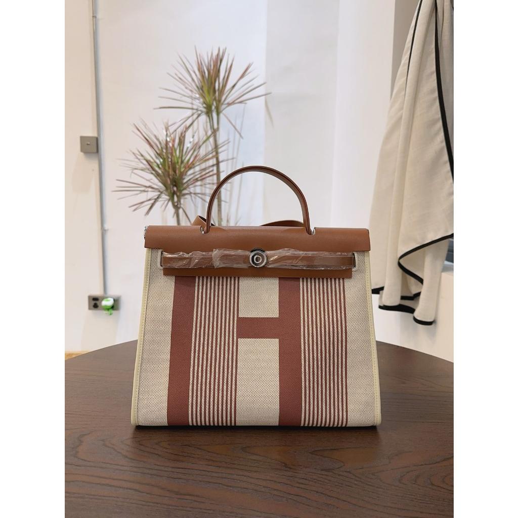Leather Bag 2022 New Retro Fashion Canvas Kelly Bag Design Sense Contrasting Color Shoulder Messenger Bag Women's Bag