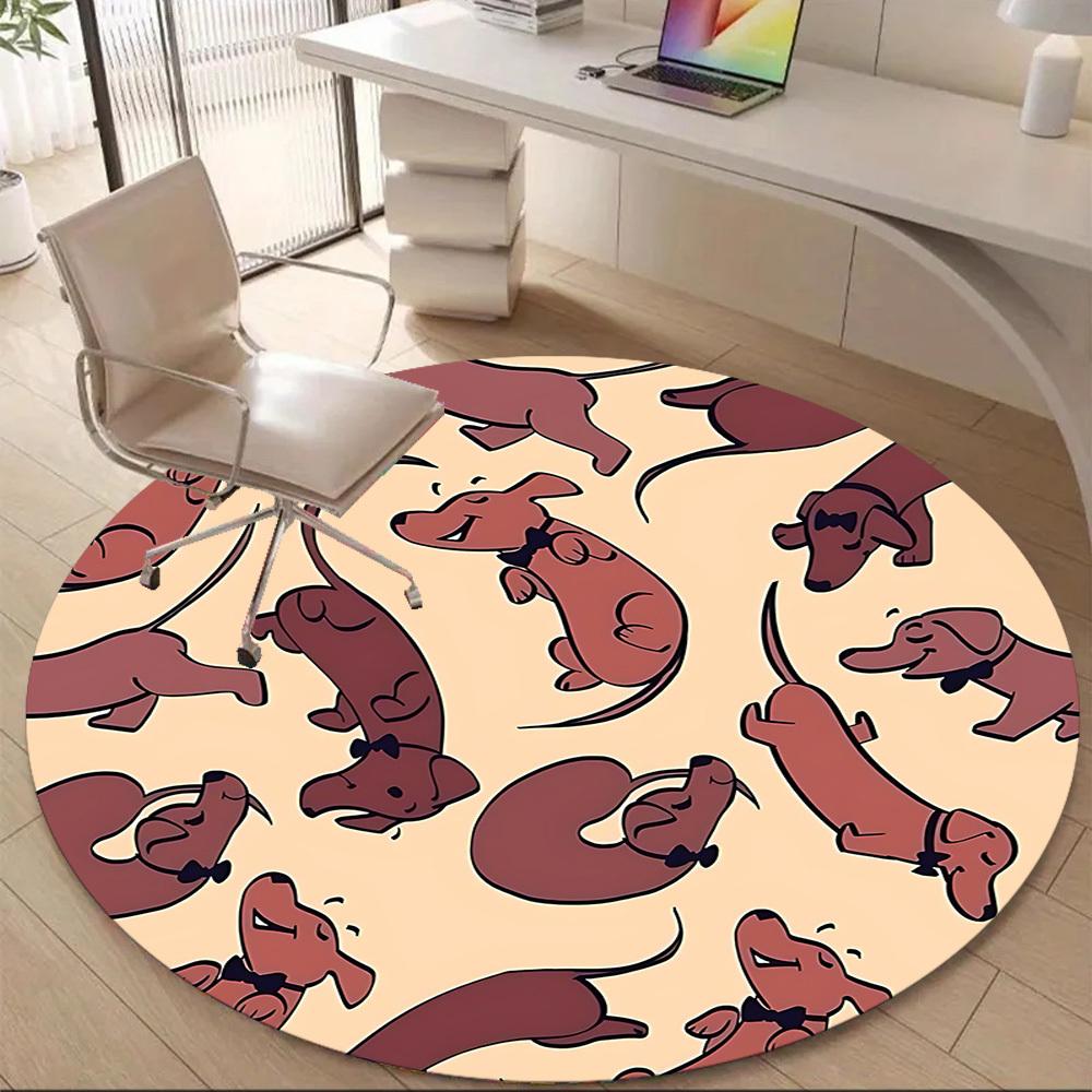 1pc Dachshund Pattern Office Round Area Rug, Under Office Chairs Bedroom Living Room Home Decor, Room Deco