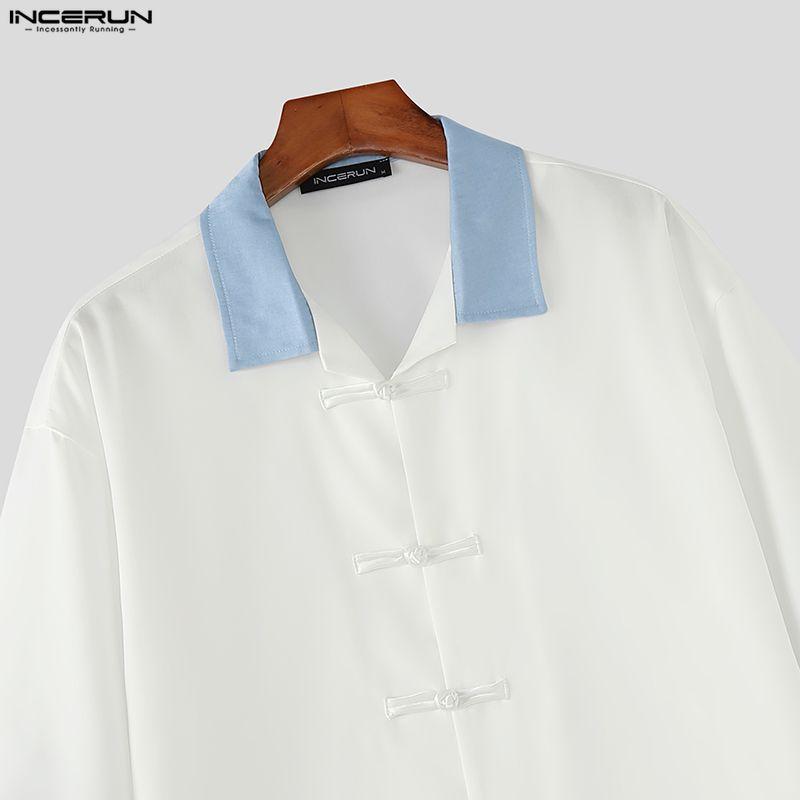INCERUN Camicie Casual Estive da Uomo con Collo a Rever, Manica Corta, Cuciture, Bottoni, Top