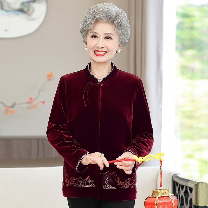 

Grandma s Spring Golden Velvet Suit: Elegant Jacket for Middle-aged and Elderly Women L (Recommended under 100 lbs)