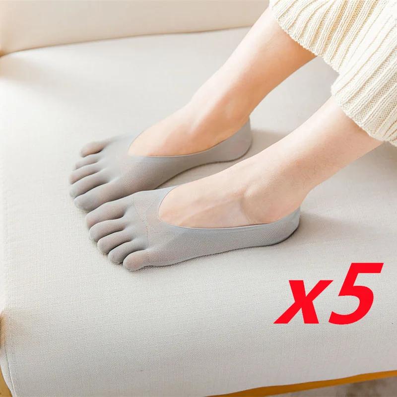 1/3/5 Pairs/Lot Women Summer Five-Finger Socks Ultrathin Funny Toe Invisible Boat Sokken Silicone Breathable Short Low Ankle Sox