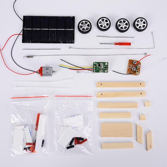 Wireless RC Vehicle Model Creative Model Toy Wooden Assembly Solar Remote Control Car for School