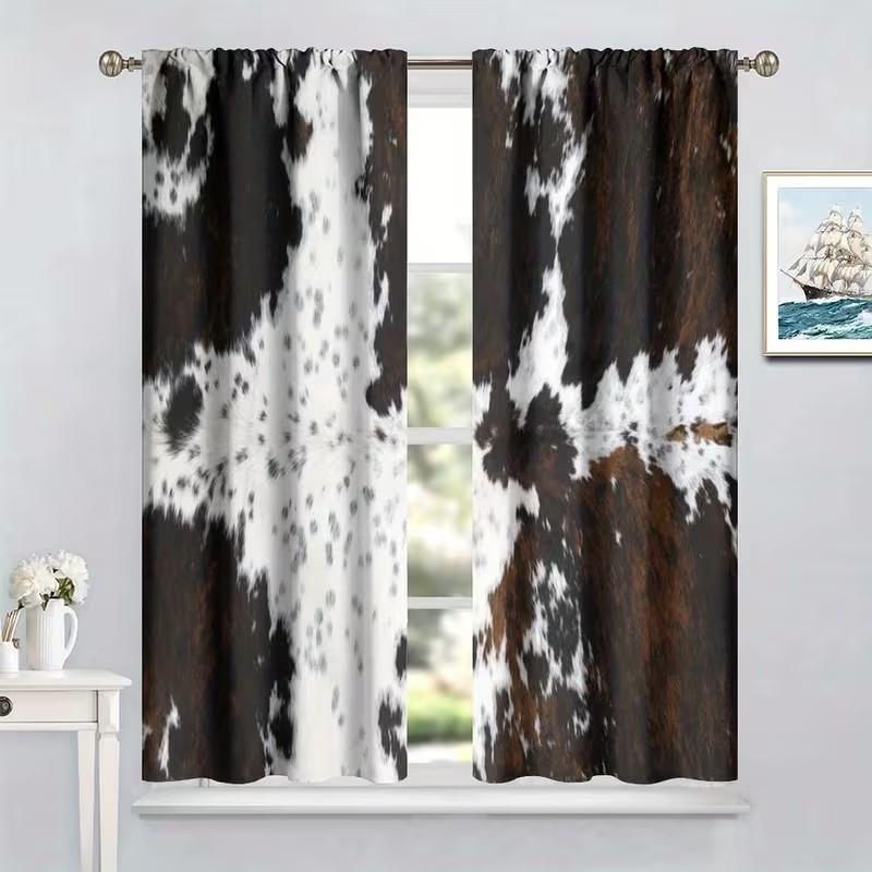 2pcs Abstract Animal Printed Curtains   Room Darkening   Polyester   Living Room/Holiday Window Decor   Farmhouse Style   Rod Pocket