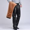 Autumn/winter Elastic Waist Leather Trousers Pu Men's Work Trousers, Oil Proof, Waterproof and Warm Keeping