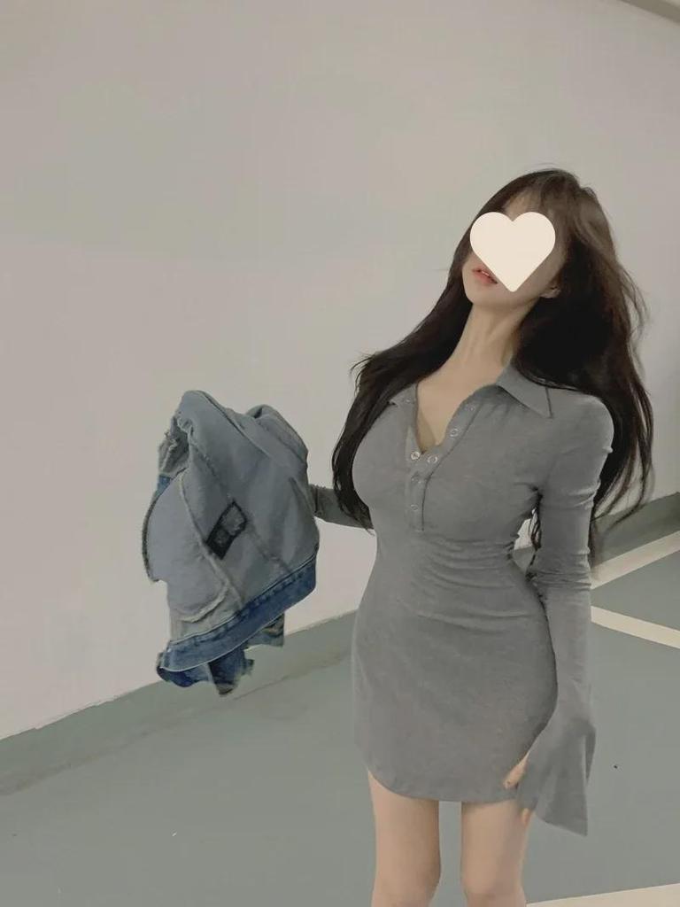 Women's Autumn Long Sleeve Polo Collar T-Shirt Dress - Sexy, Slim Fit Mini Skirt