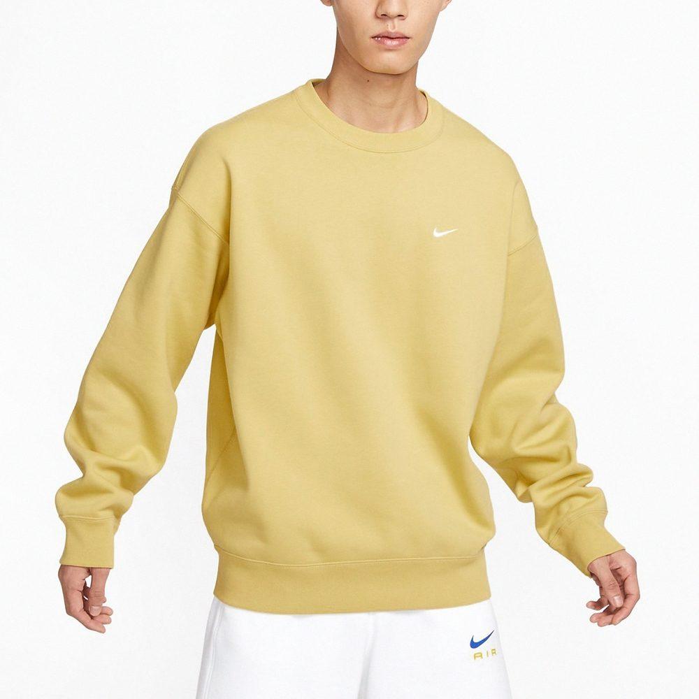 Nike Solo Swoosh Men's Fleece Crewneck Sweatshirt Yellow DX1362-700