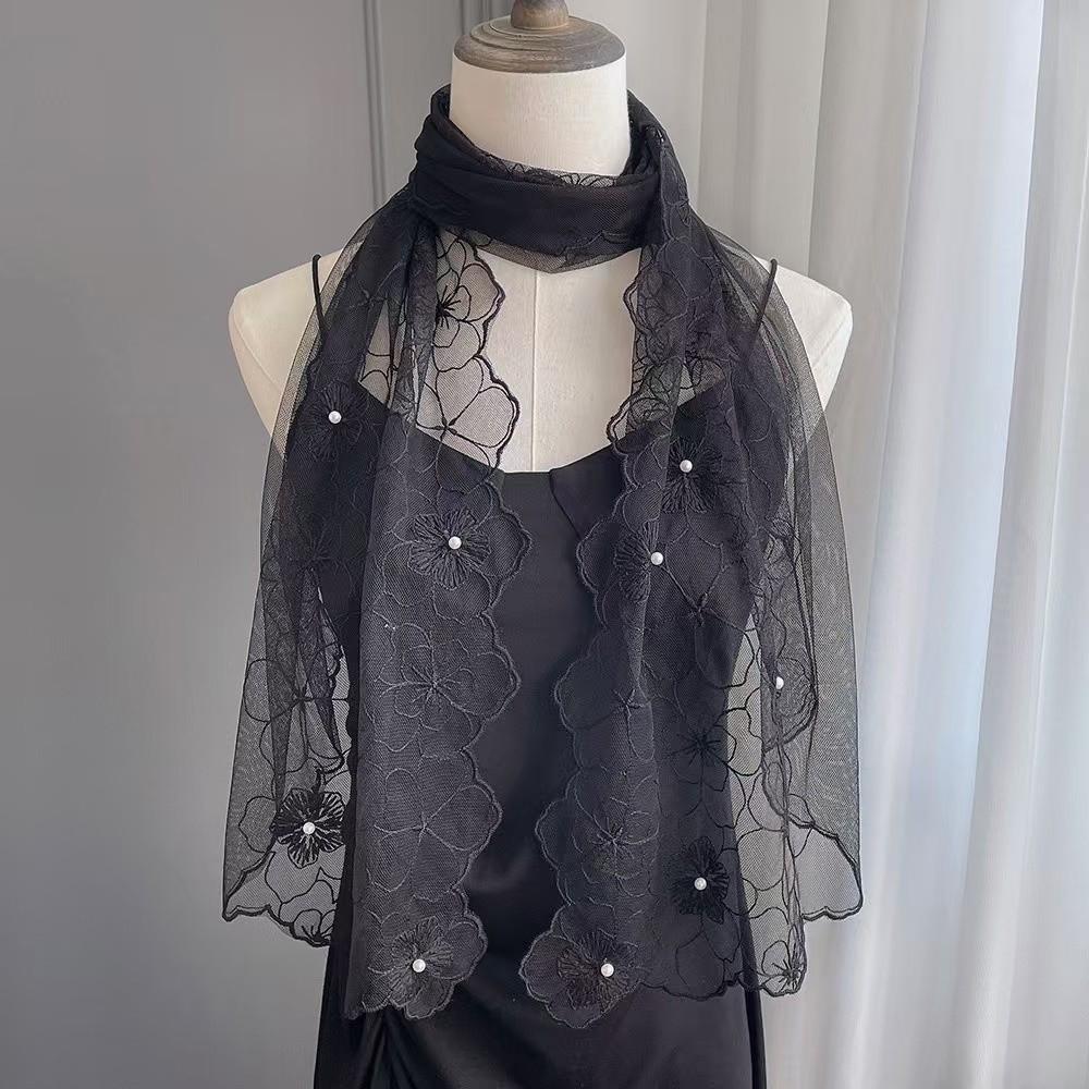 Elegant Women s Lace Scarf Shawl Embroidered Flower Female Headscarf Sunscreen Shawl for Women чёрный